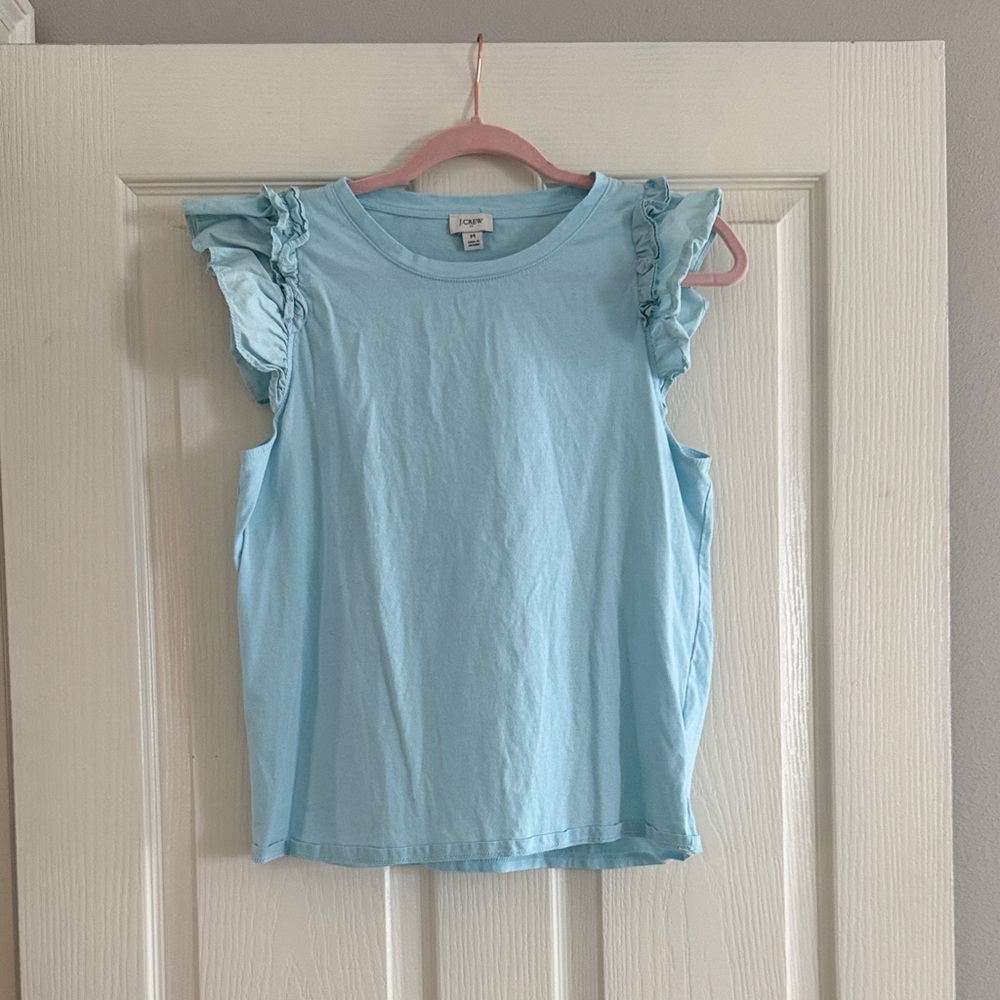 J. Crew Sky Blue Ruffle Sleeve Tank Top